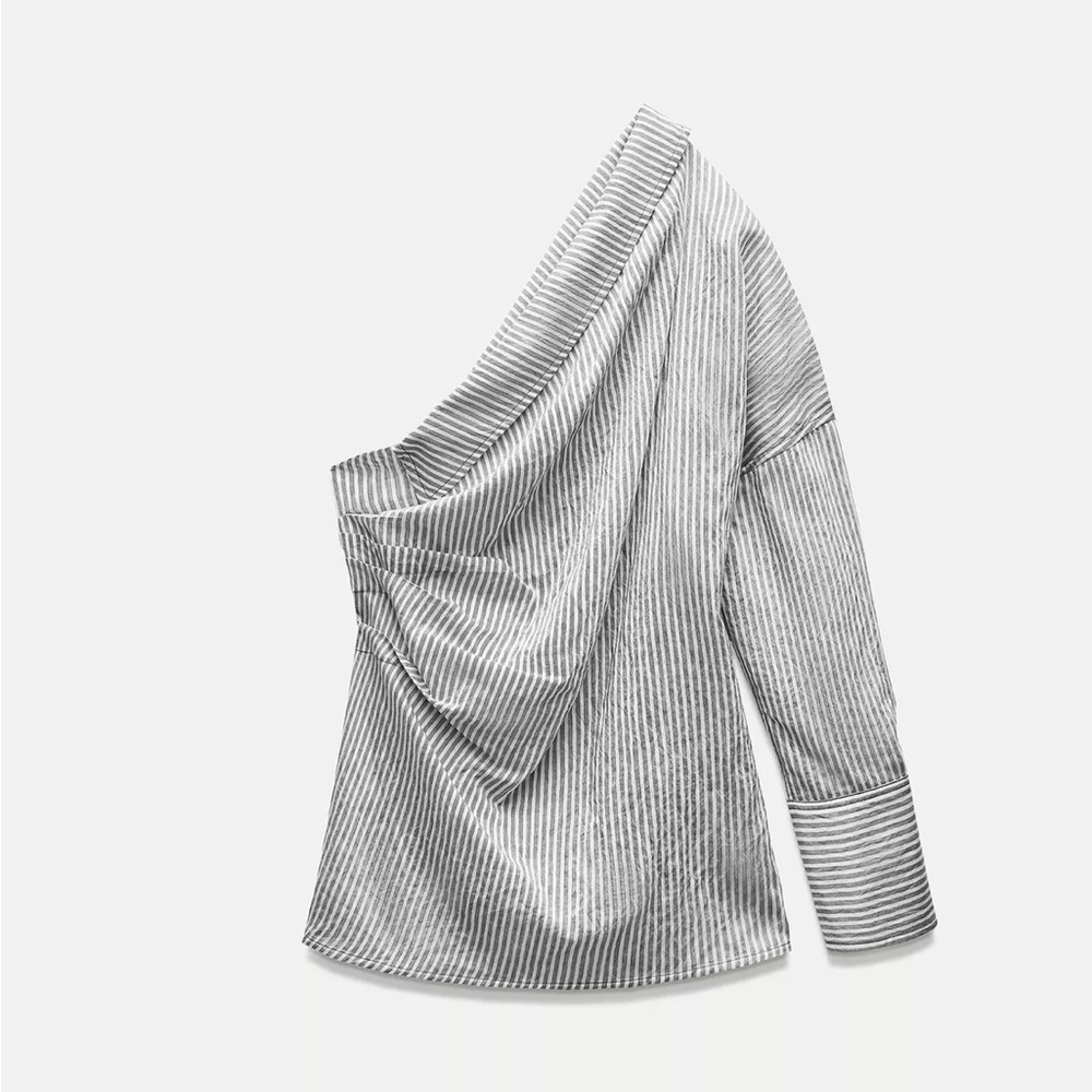 Zara Striped One-Shoulder Top Size M